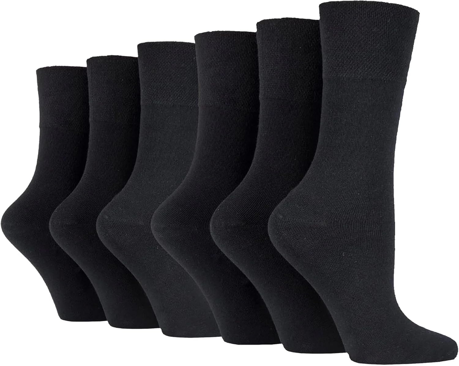 6 Pairs Ladies Non Elastic Loose top Casual Cotton Rich Plain Socks 4-9 us (GG67 Black)