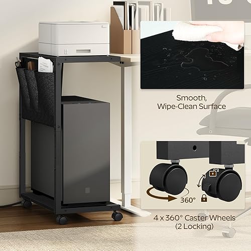 Miniatura 6 de Soporte para PC, soporte de torre de computadora con estación de carga, soporte de torre de PC ajustable en altura para piso, carrito de computadora