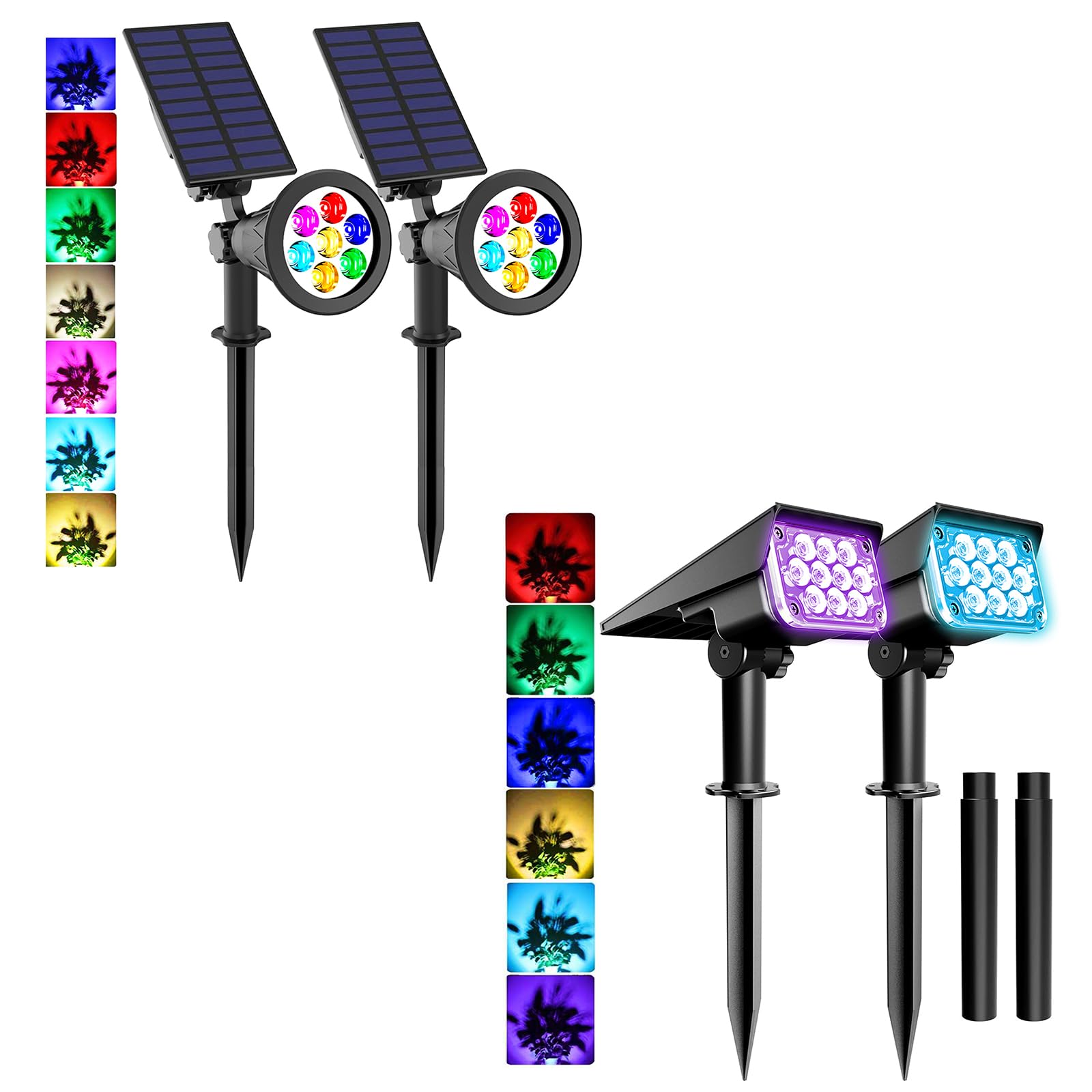 T-SUNUS Solar Color Landscape Spotlights, IP65 Waterproof Solar Powered Spot Light Wall Lights, 2-in-1 Outdoor Solar Landscaping Light for Yard Garden Driveway Porch Walkway Pool Patio 4 Pack