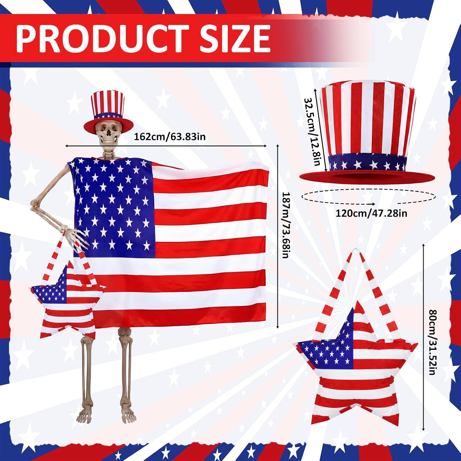 Chicingyou 12 ft Skeleton Clothes Accessories Including Hat and Cloth with Basket for 12 ft Skeleton Outfit Dress