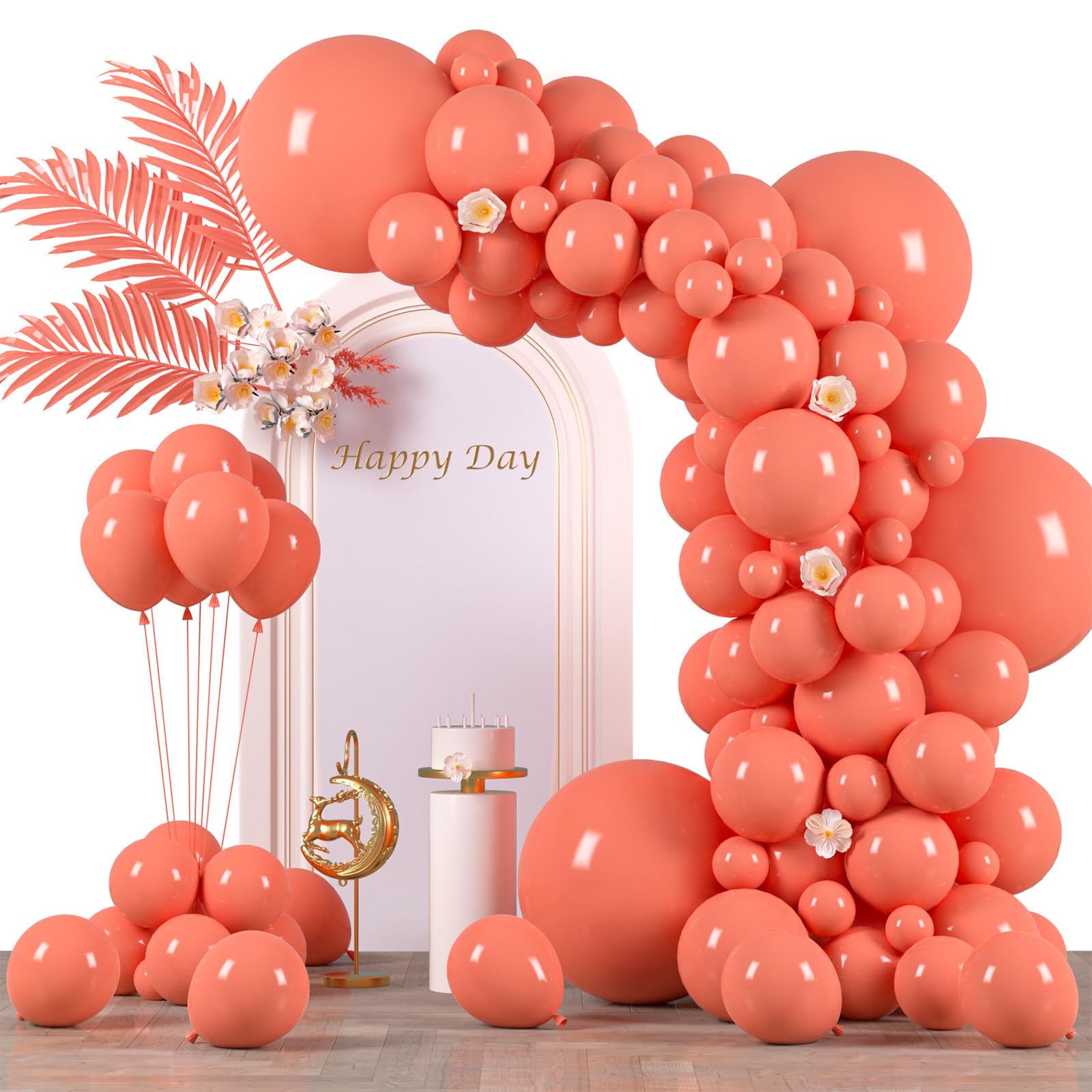Voircoloria 130pcs Coral Red Balloons Garland Arch Kit, 18 12 10 5 Inch