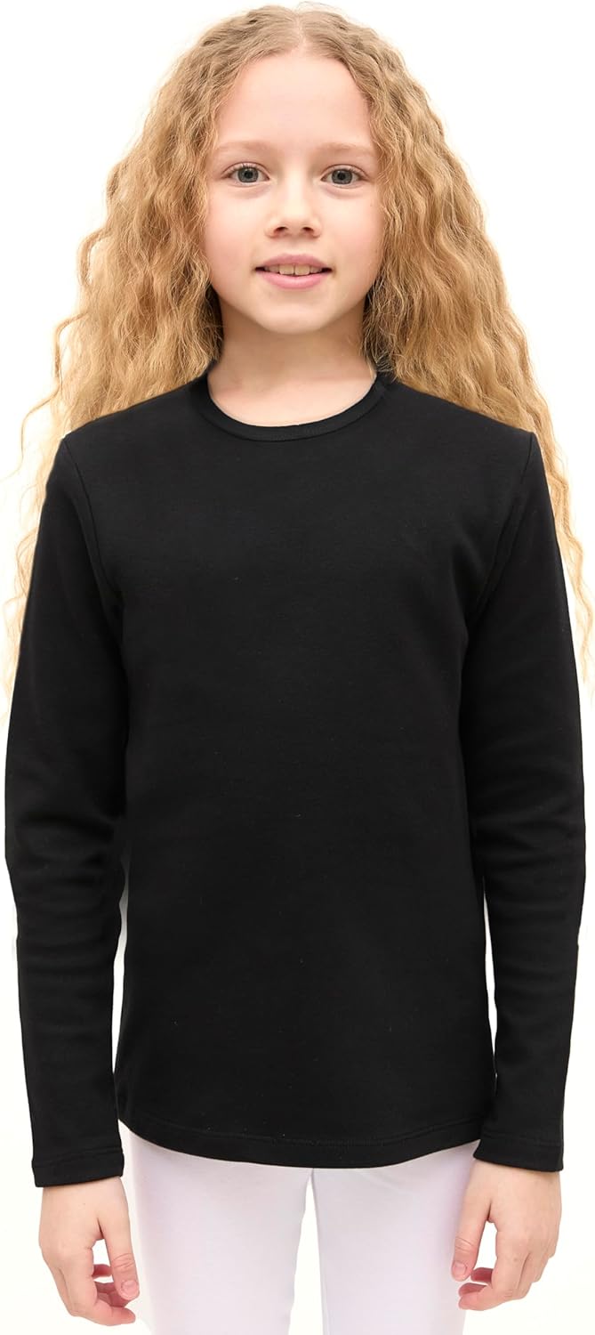 Lilax Girls' Basic Long Sleeve Round Neck Cotton T-Shirt