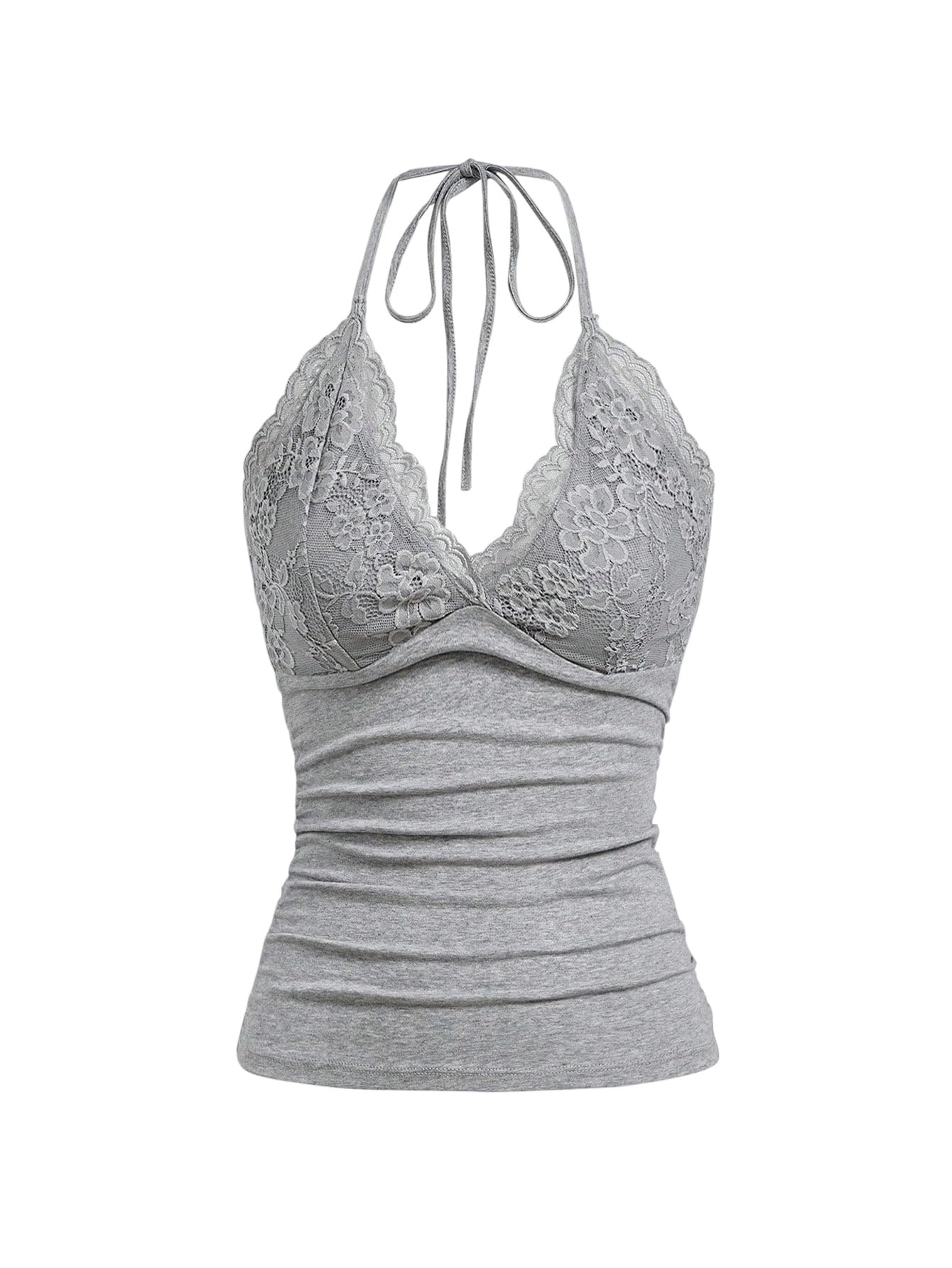 GORGLITTER Damen Y2k Camisole Trägertop Crop Top Neckholder Oberteil Halter Tops mit Kontrast Spitze Grau M