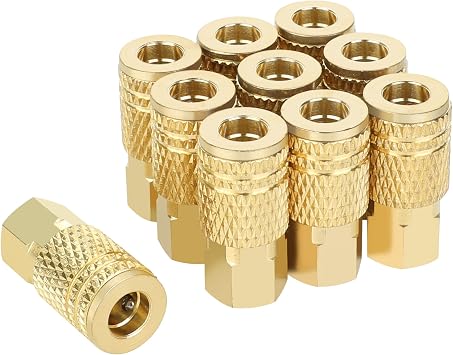 Air Compressor Hose Fittings, 1/4 Inch Flow Size, 1/4 Inch NPT Female Threads Size, Brass Material, 10 Pieces Air Coupler Set