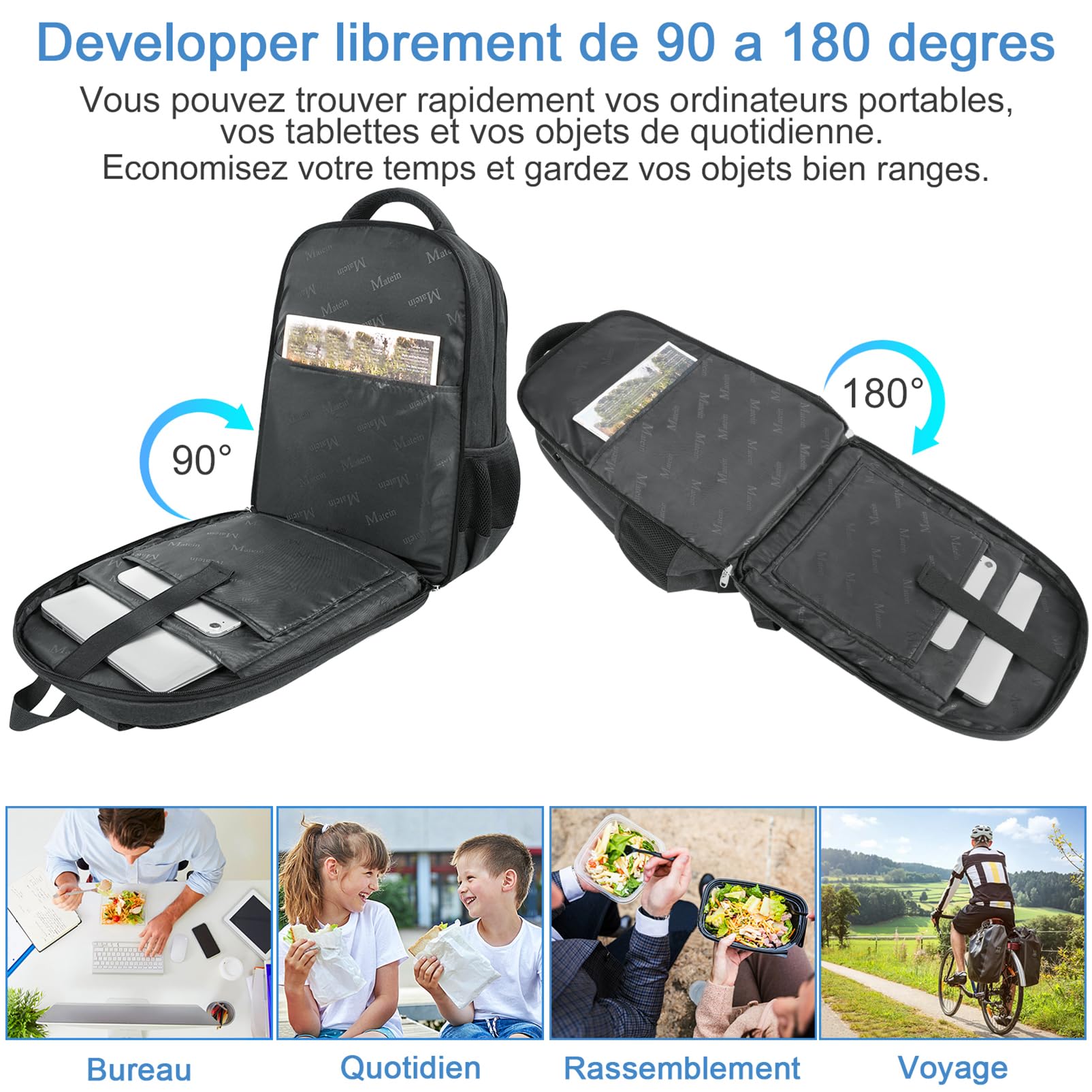 MATEIN Sac à Dos Ordinateur 17 Pouces Isotherme Repas TSA Voyage Noir