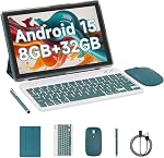 Android 14 Comprimé, 10 1 cm 8GB RAM+64GB ROM+1TB Expand, Processeur Quad-core 1.8Ghz, 2 en 1 Comprimés avec étui à souris à clavier Stylus 8MP Caméra, 6000mAh Batterie, 1280*800 HD Écran, 5G WiFi 6 tablette PC