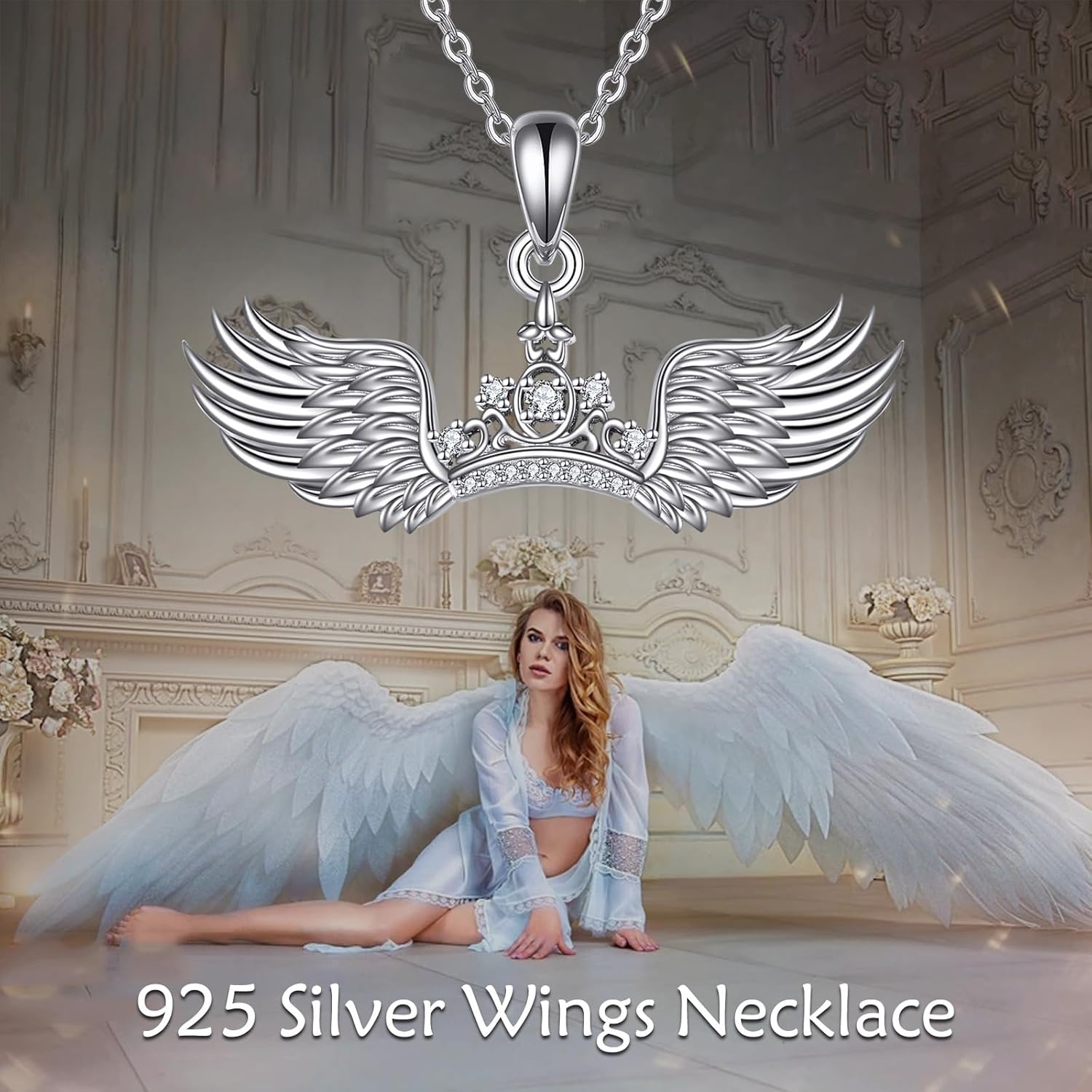Angel Wings Necklace 925 Sterling Silver Guardian Angel Cubic Zirconia CZ Pendant Jewelry Gifts for Women - Image 2