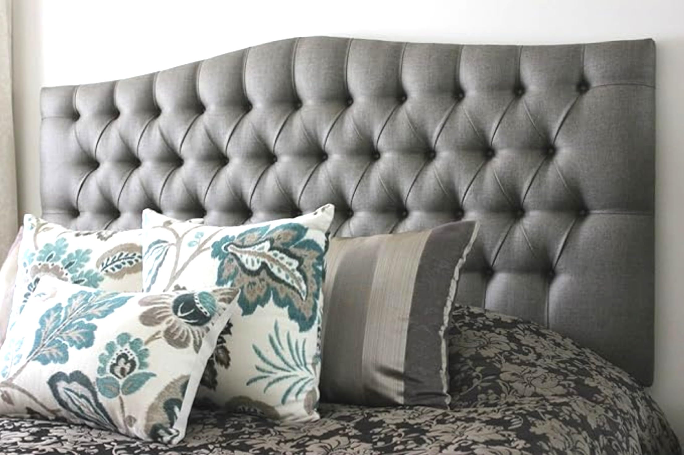 luxisleepltd Deep Button Tufted Dewsbury 26'' 30" 36''Tall Headboard in Linen turin 3FT 4FT 4FT6 5FT,6FT for divan bed (Grey, 3ft-36''Tall)