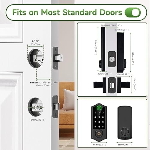 Miniatura 5 de Harfo Cerraduras de puerta inteligentes con huellas dactilares con asas, control de aplicación, juego de cerradura de puerta delantera sin llave,