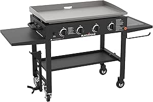 Blackstone 36 inch Outdoor Flat Top Gas Grill Griddle Station - 4-burner - Propane Fueled - Restaurant Grade - Professional Quality - With NEW Accessory Side Shelf and Rear Grease Management System