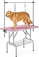 Yaheetech 46" Pet Grooming Table for Large Dogs - Adjustable Height, Foldable Portable w/Arm, Noose, Mesh Tray, 265 lbs Capacity, Pink