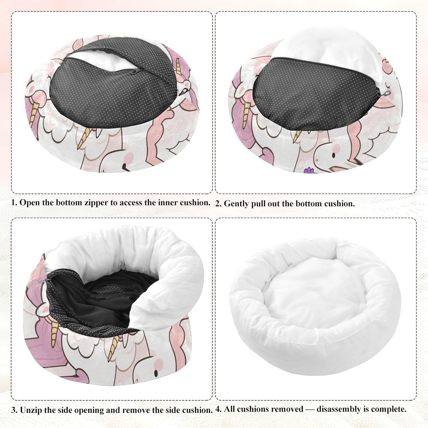 Cute Cartoon Unicorn White Anxiety Relief Pet Cat Bed Pillow Pillow Pet Bed Extra Small Size Bed Sleeping Bed for Small Dog