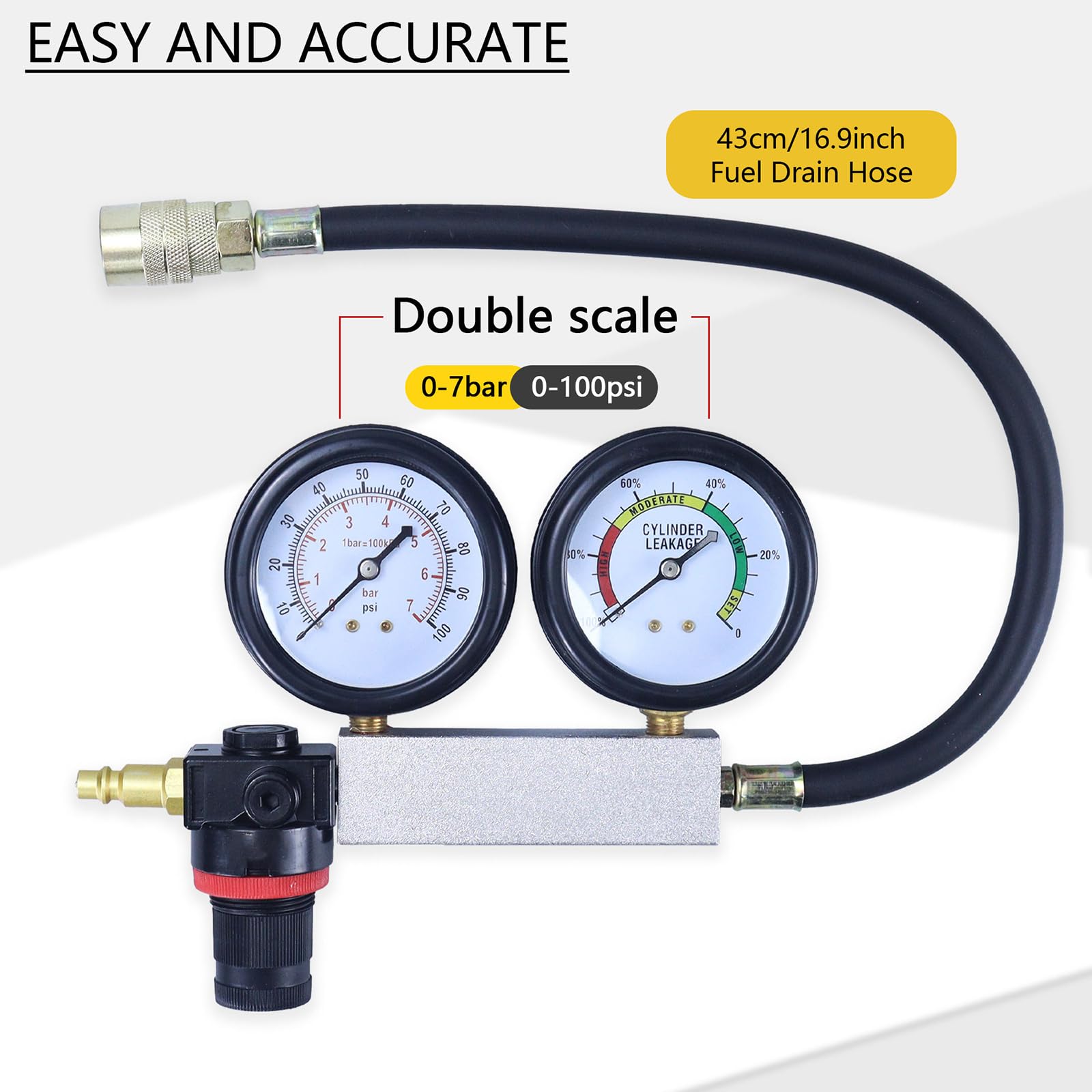 Medidor doble para probador de fugas de coche con maletín, herramienta de compresión de motor para coches, camiones, cilindros de coche