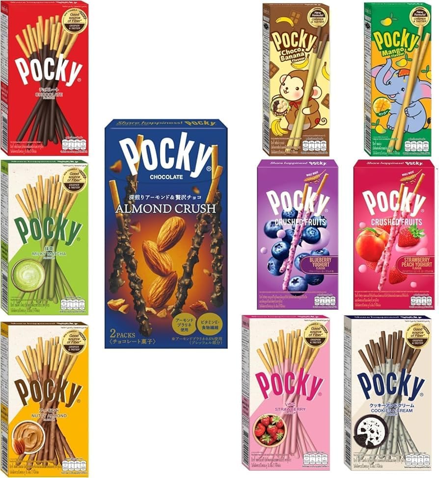 Pocky Variety Pack (Japanese Snack Pocky Chocolate Biscuit Sticks Set of 10 Flavor Variety Pack (Pack of 10) Gift with Planet Allstars Packaging)