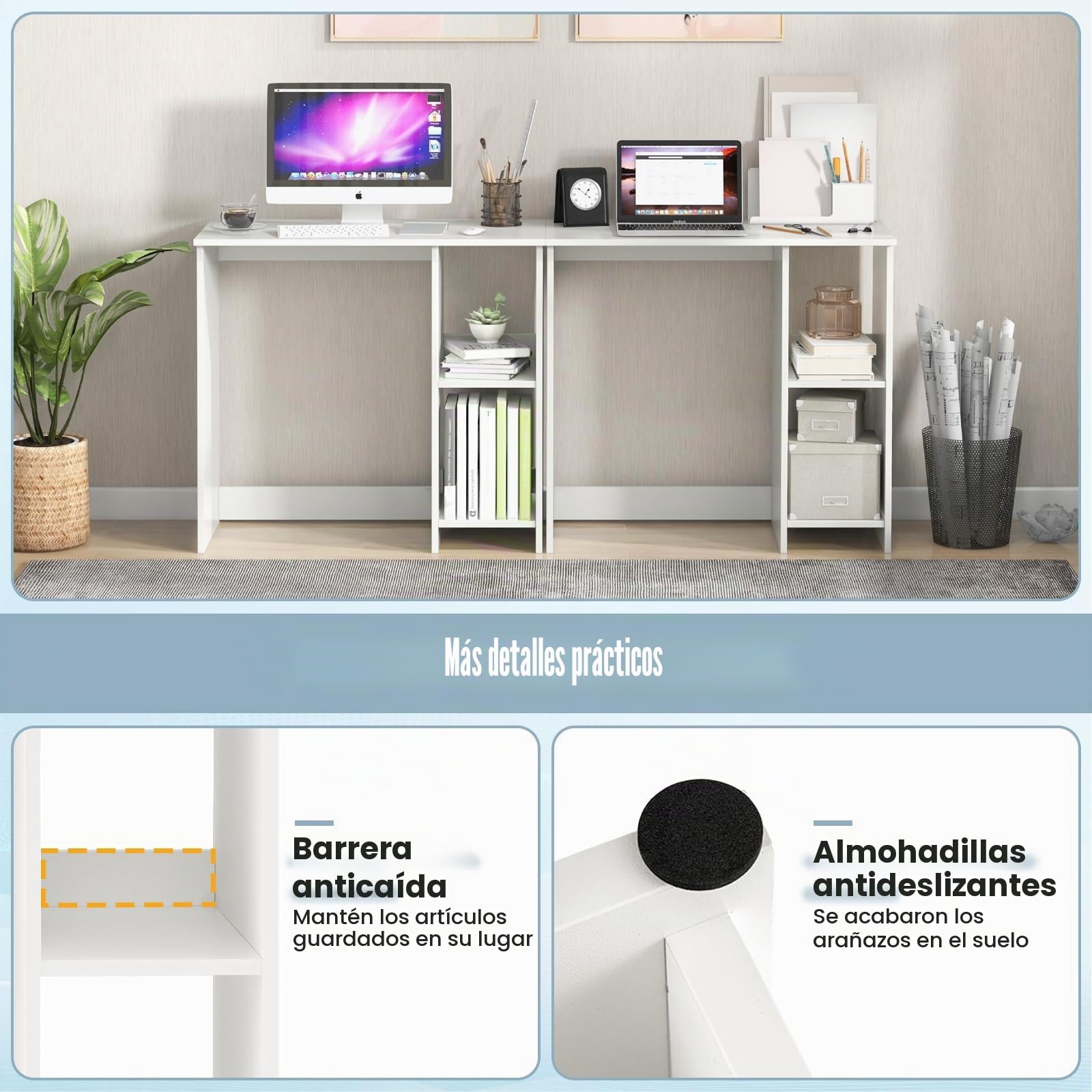 GIANTEX Escritorio de Ordenador con 2 Estantes Laterales, Mesa de Trabajo con Diseño Compacto, 80 x 40 x 74 cm, Escritorio de Madera para Oficina, Dormitorio, Estudio (Blanco)