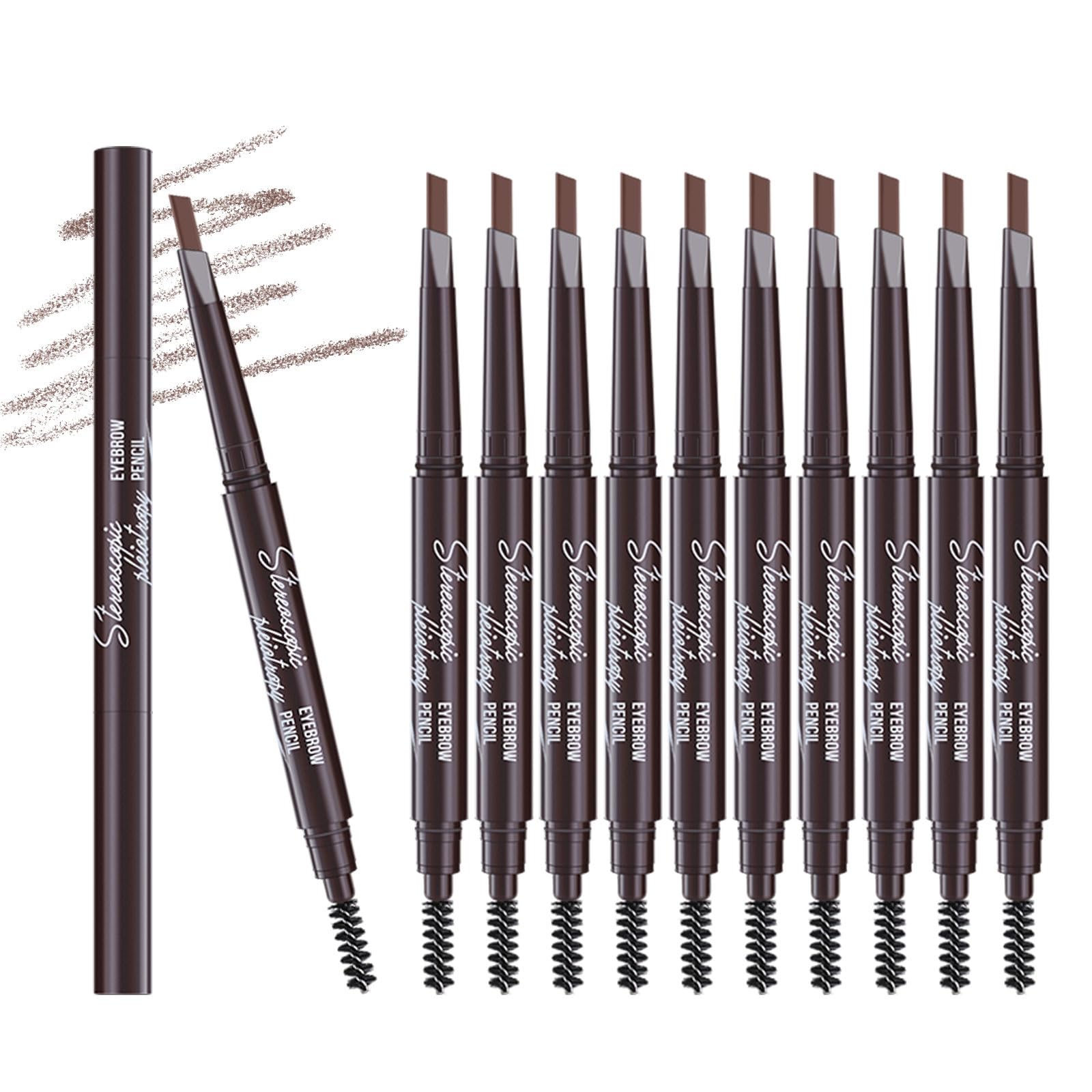 Berinist 12pcs Light Brown Waterproof Eye Brow Pencils for Women, Retractable Dual-End Eyebrow Pencil with Brush, Triangular Tip Design, Easier to