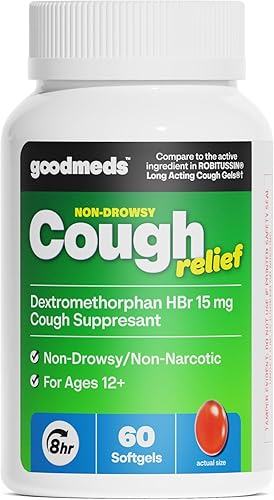 Alivio de la tos para adultos, 60 cápsulas blandas de dextrometorfano HBr (DXM) 15 mg 8 horas, supresor bronquial no somnoliento y de larga duración