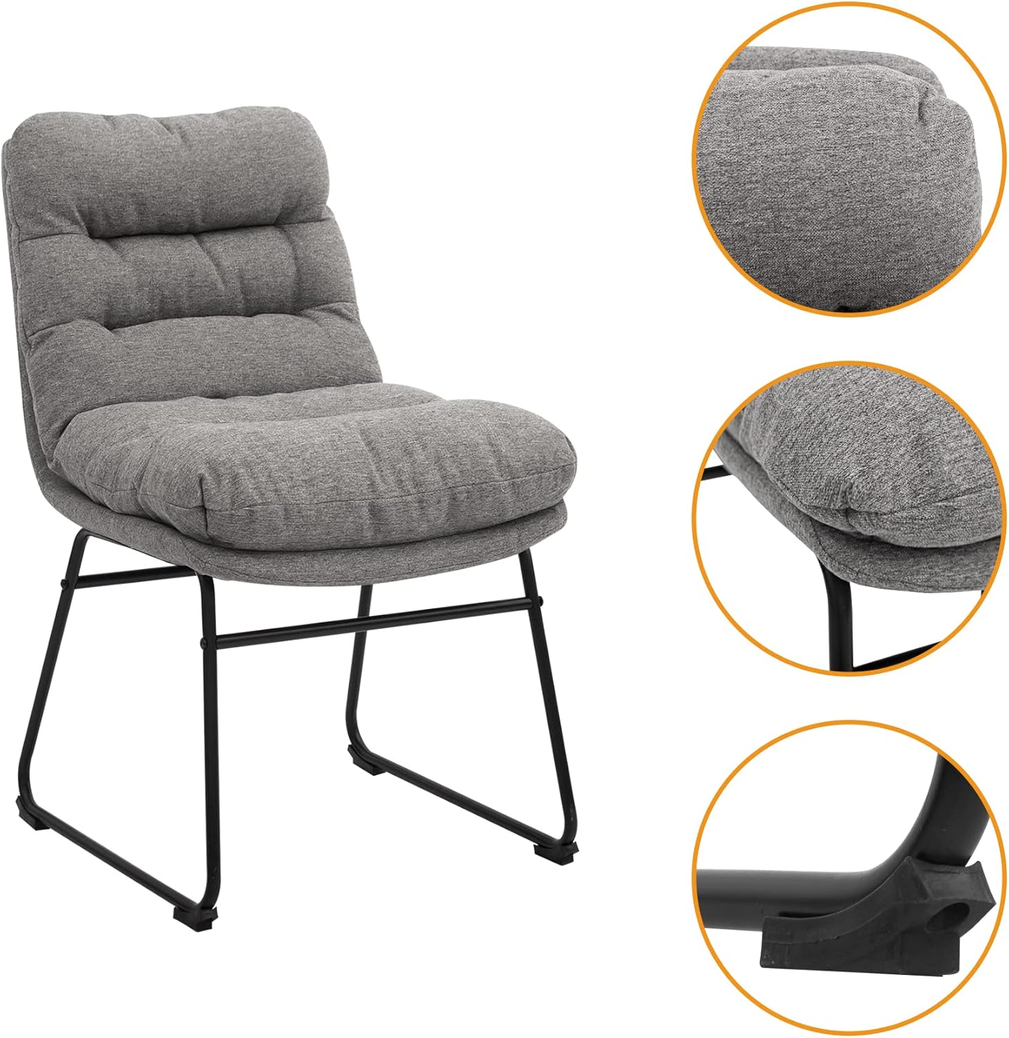 CangLong Modern Accent Kitchen Chairs with Fabric Soft Padded Back in Checkered Pattern and Chrome Legs, Set of 2,Grey