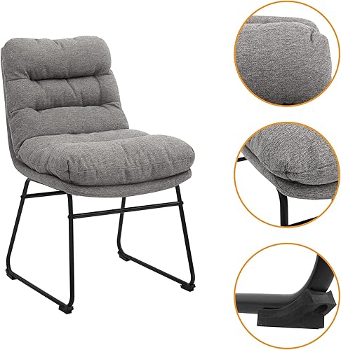 Miniatura 5 de CangLong Modern Accent - Juego de 2 sillas de cocina con respaldo acolchado suave de tela en patrón a cuadros y patas cromadas, color gris Gris,Verde