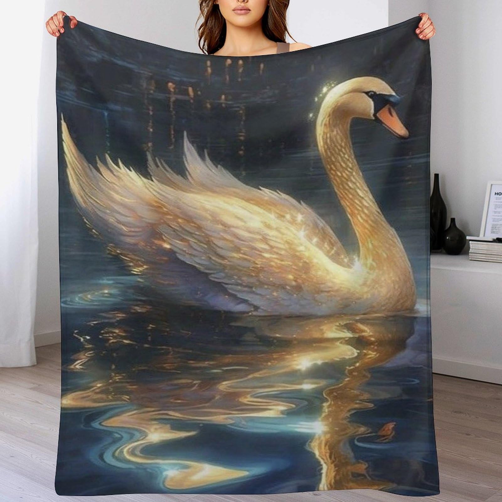Couvre-lit cygne haut de gamme, couverture douce flannel 180x200cm