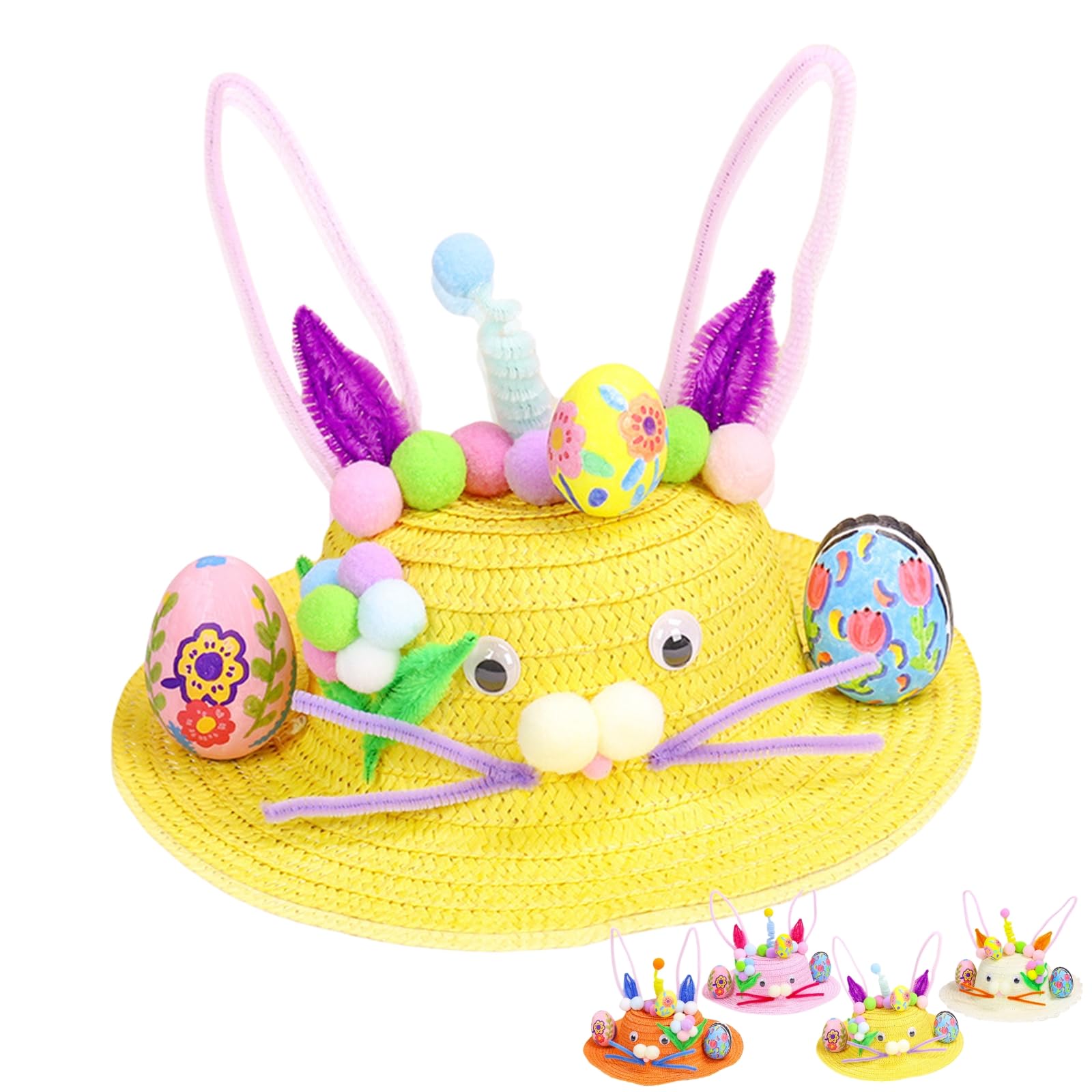 Easter Hat Making Kit Creative Bonnet Hat for Kids,Handmade Funny Easter Hat for Easter Children's Craft,Easter Bonnet Kit Make Your Own Bonnet Hat,Chicks Eggs Decorations Kit for Easter Party Favors