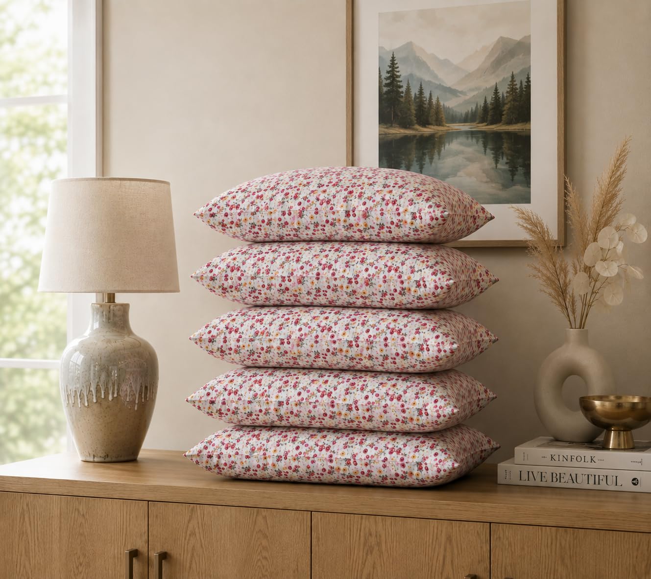 Microfiber Pillows Set of 5 for Sleeping - 16"x24" Standard Pillow | 41 x 61 cm - Flower | Pillow - A Super Soft & Fluffy Pillow for Sleeping | (5, Flower)