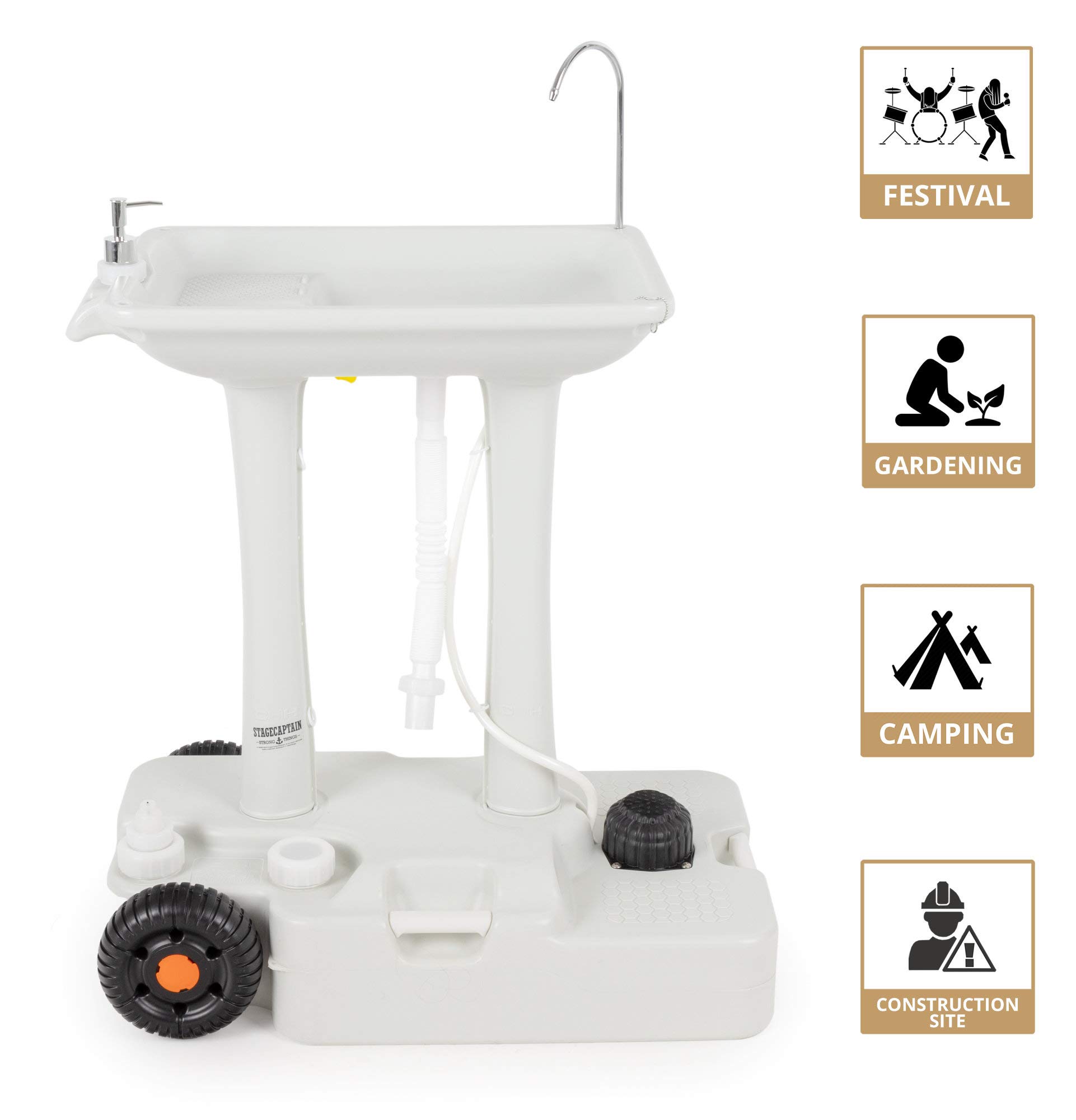 Stagecaptain PSW-30 Pro Quixie Lavabo portable pour camping set deluxe - Station de lavage mobile l'extérieur voyage avec réservoir d'eau à pompe mécanique - Évier chariot réservoir d'eaux usées