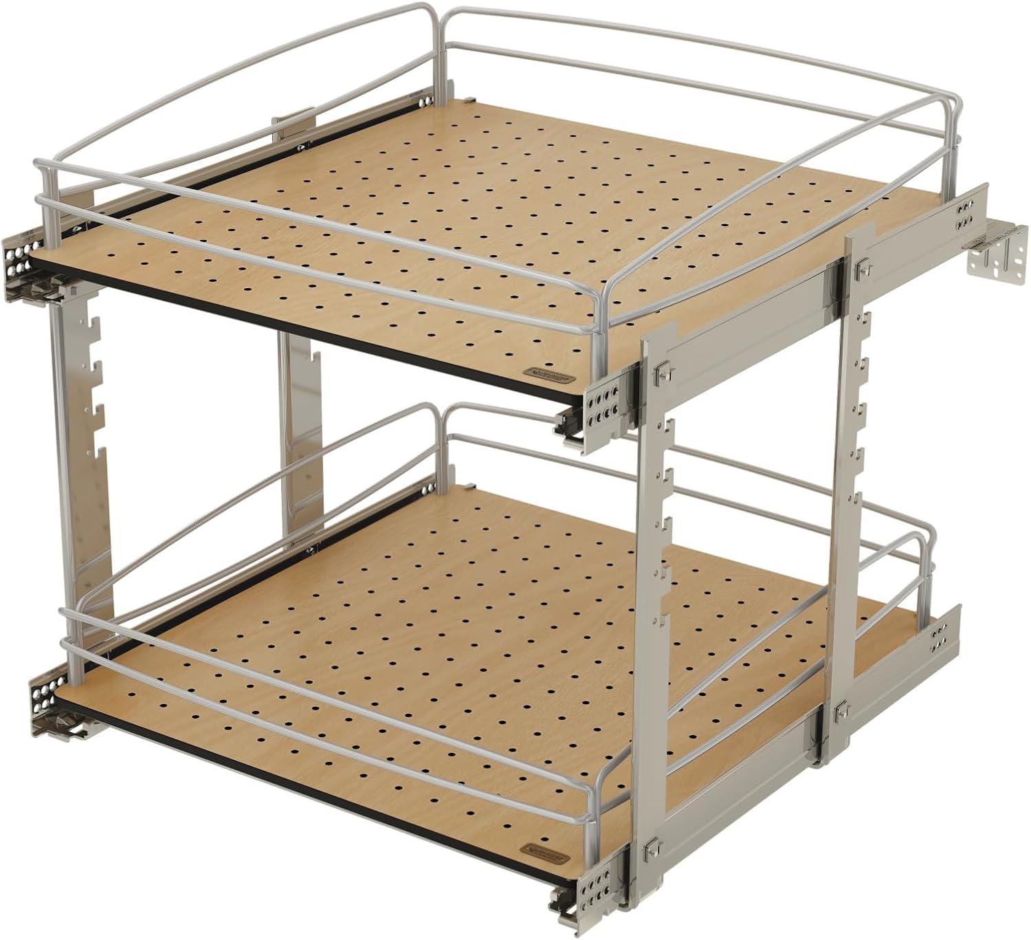 Rev-A-Shelf 2 Tier Pull Out Kitchen Cabinet Storage Organizer with Solid Bottom & Undermount Soft-Close Full Extension Slides, 54BK-21SC-2-1