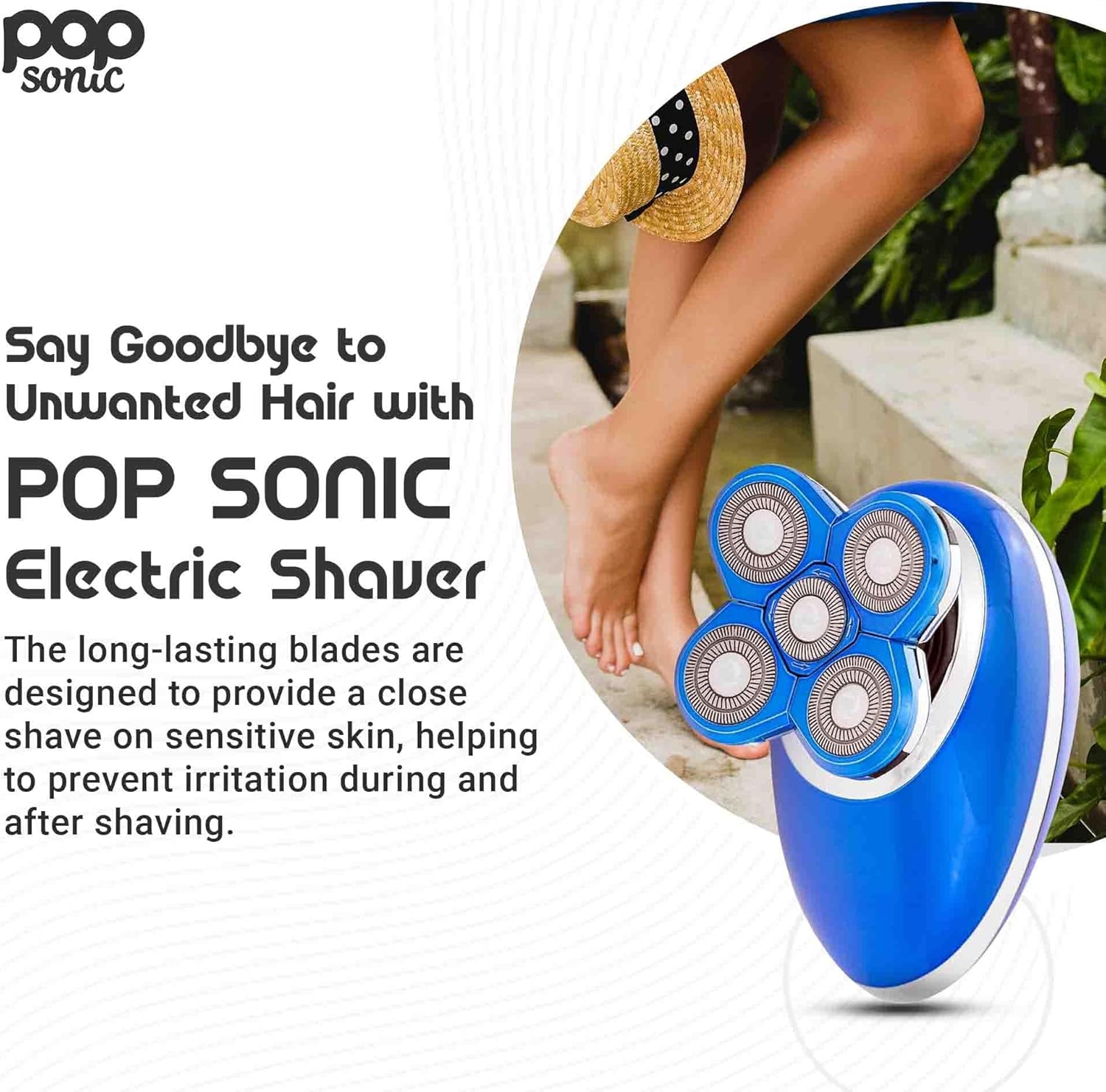 Pop Sonic 5-Head Electric Shaver Kit - Unisex (Blue) Shaver for Face, Head & Body - Smooth, Waterproof USB Rechargeable Trimmer with 360-Degree Precision Cut Heads for Men & Women