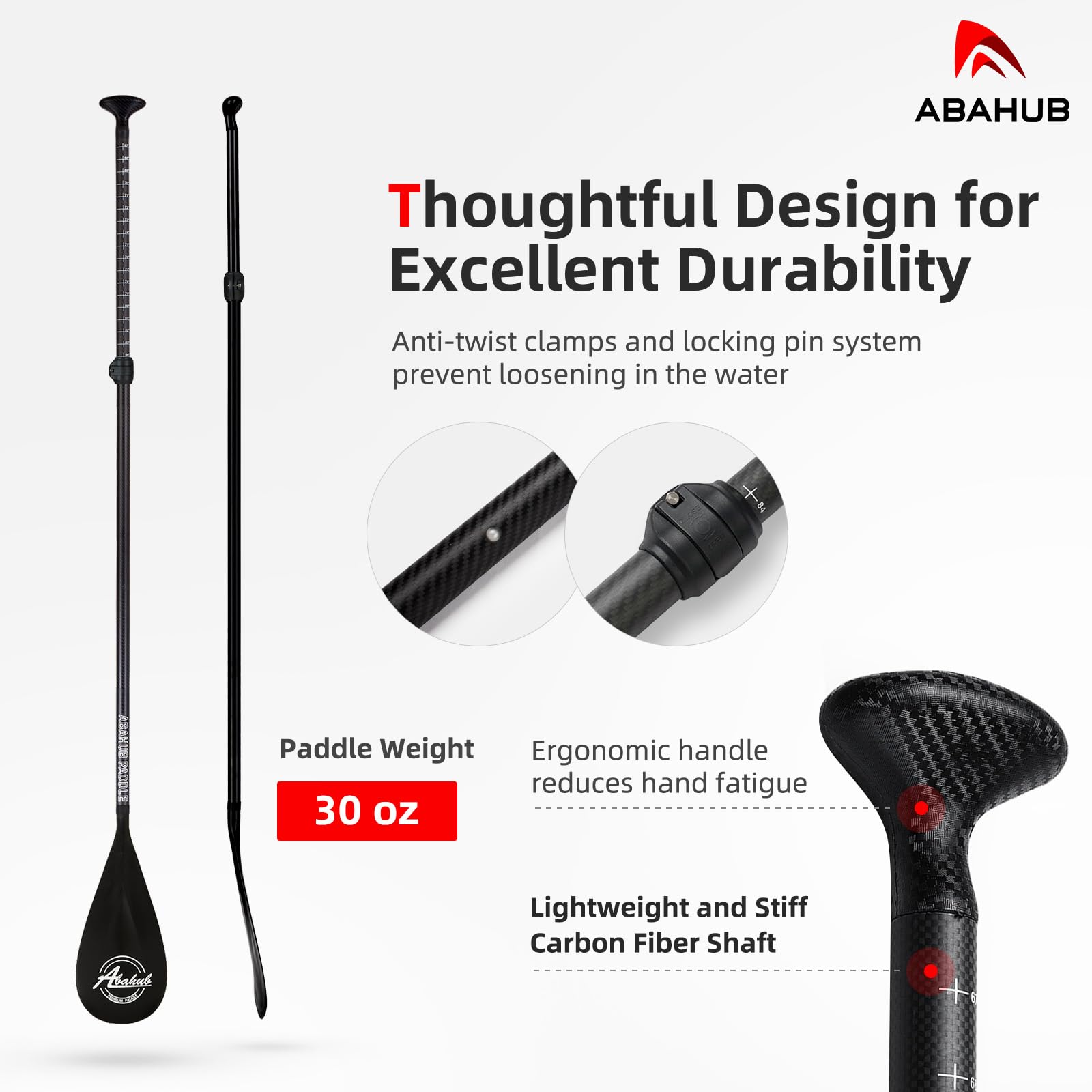 【人気商品】Abahub カーボン SUPパドル パドルボード用 3ピース 軽量 Amazon | Carbon Fiber SUP Paddle 3-Section Adjustable Carbon