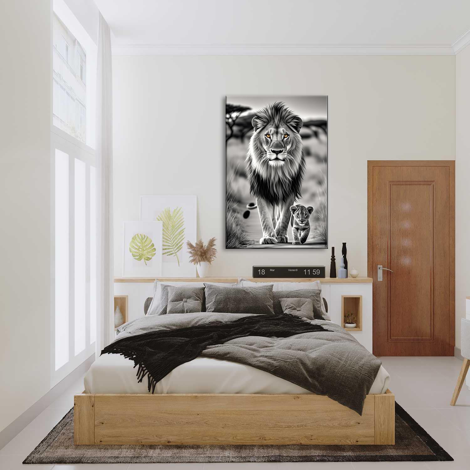 ZHIYYHAO Black and White Lion Canvas Wall Decor Lion with Cub Picture Wild Animal Painting Modern Artwork for Bedroom Living Room Nursery Home Decor （A-4，18.00L X12.00W''）