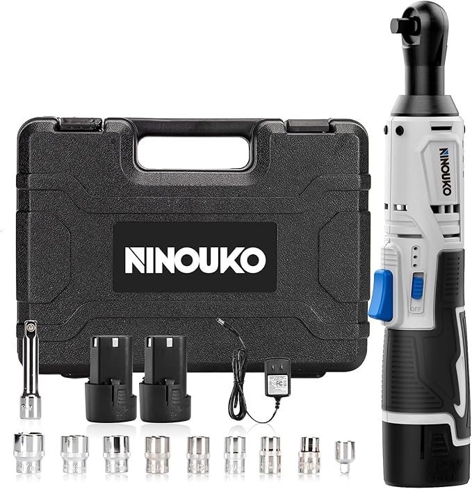 NINOUKO Cordless Electric Ratchet Wrench Set, 3/8" 12V