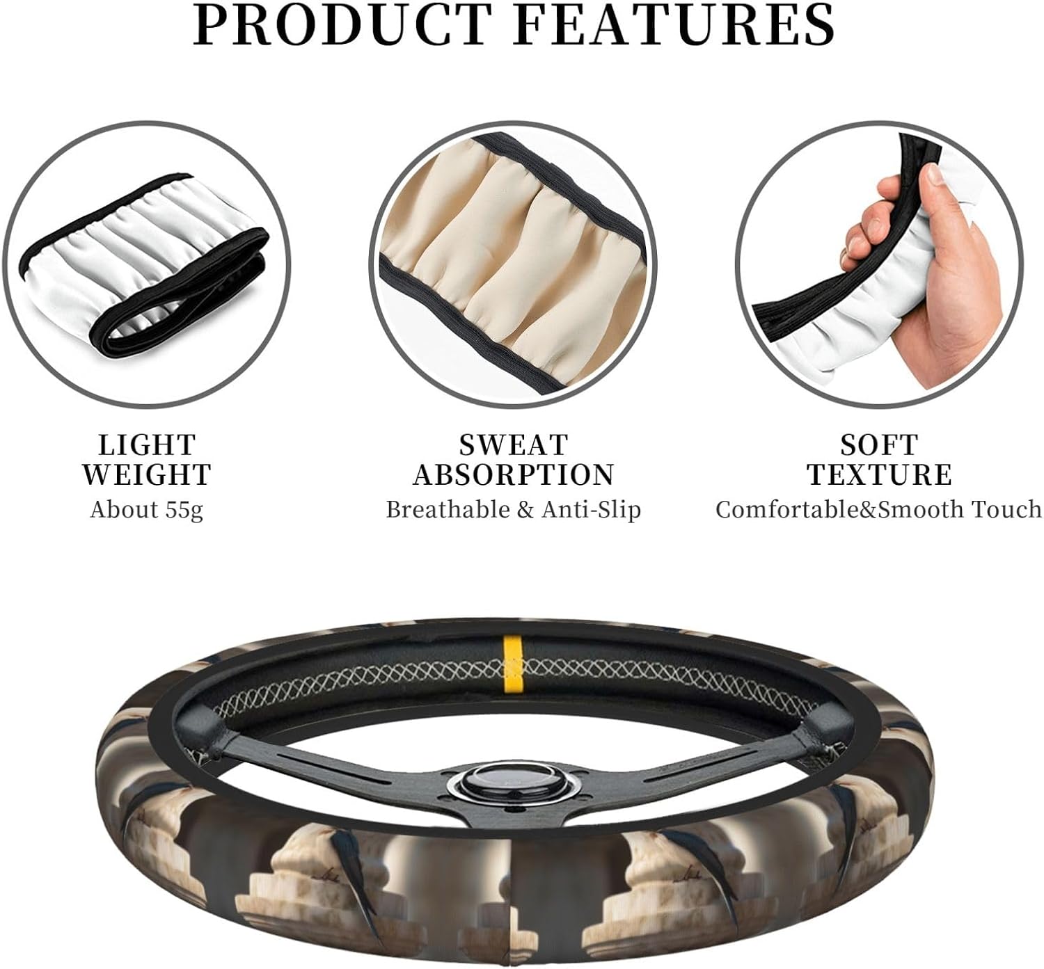 Car Elastic Steering Wheel Cover Universal 15 Inch Vehicle Stretch Steering Wheel Cover Protector The Swallow Stands on the Pillar Auto Protective Cover Novelty Car Interior Accessories for Men Women image 3