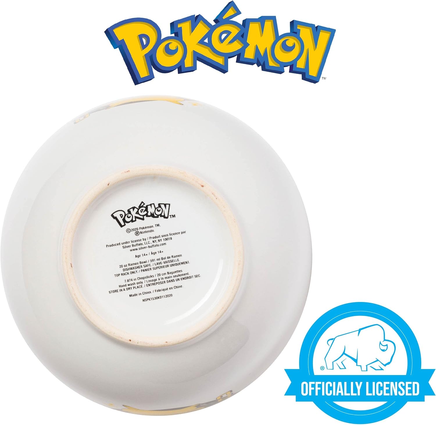 Silver Buffalo Pokemon Pikachu Japanese Text Ceramic Ramen Noodle Bowl with Chopsticks, 20oz : Everything Else