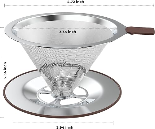 Miniatura 3 de Gotero de acero inoxidable para verter sobre café, filtros de café reutilizables sin papel con malla de doble capa, soporte para tazas y cepillo de