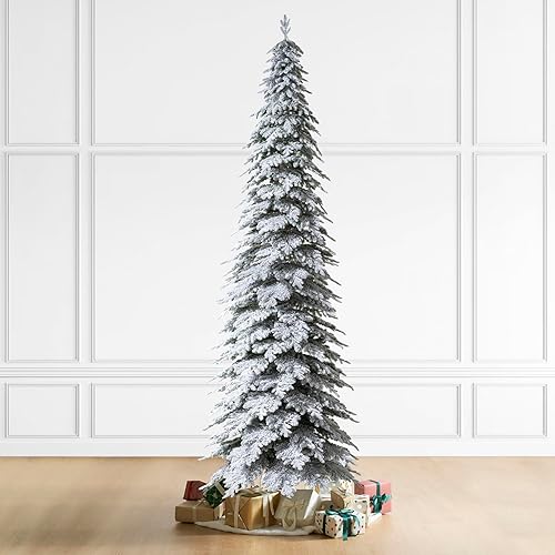 Vista 212 de Glitzhome Prelit Christmas Tree, 6ft Flocked Artificial Christmas Tree Serene Snowscape Fir with 300 Warm White Lights for Home, Office, Party