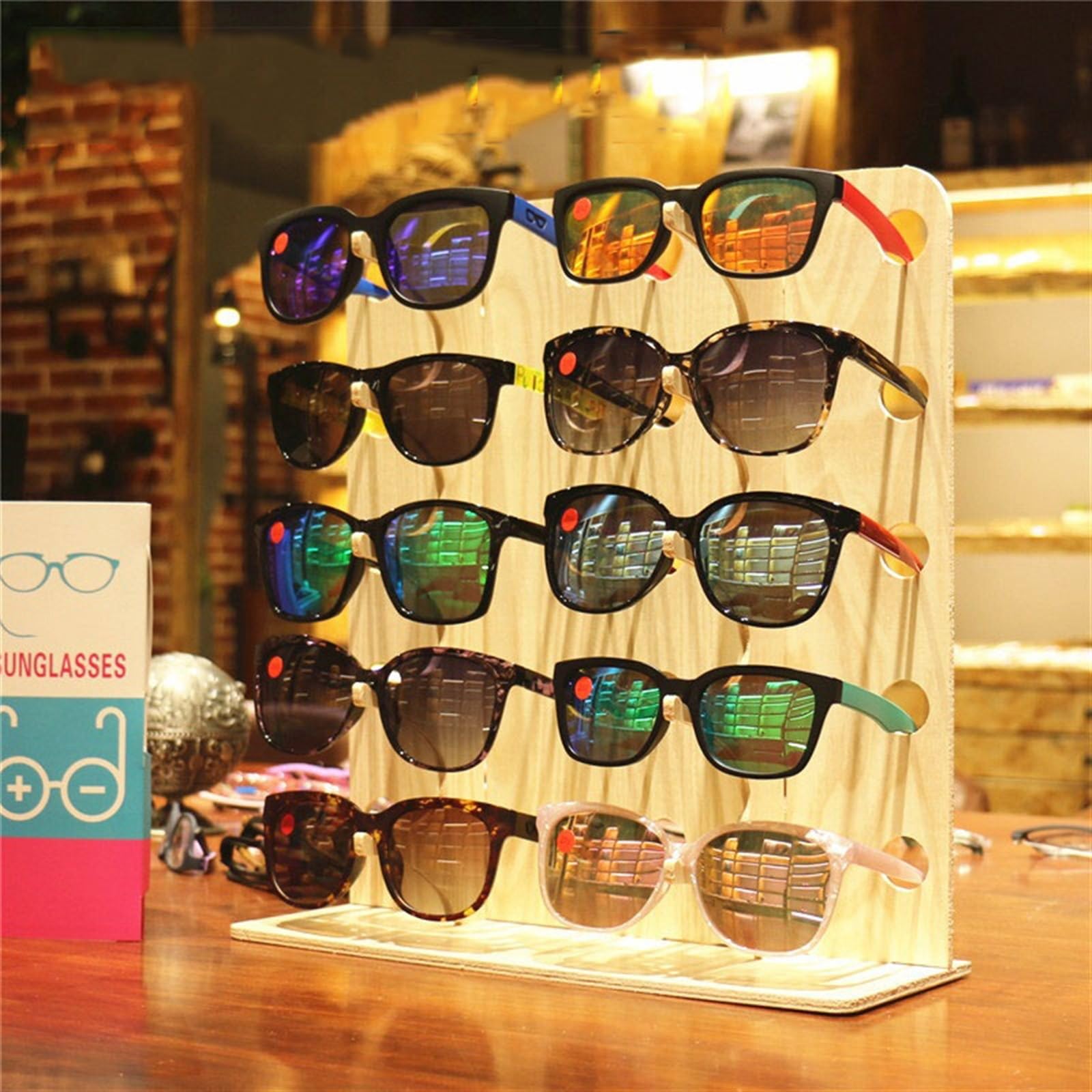 Brillenhalte Sonnenbrillen-Ausstellungsstand, Holzmaserung, Myopie, Brillen-Display, Requisiten, Ausstellung, tragbarer Augenregal-Ausstellungsstand Brillenständer ( Size : 10 eyeglass positions )