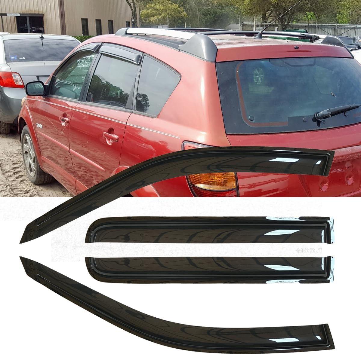 4pcs Original Shatterproof Side Window Wind Deflectors Sun Rain Guard Dark Smoke Vent Window Visors Compatible with Toyota 2003-2008 Matrix 2003-2008 Pontiac Vibe 94455