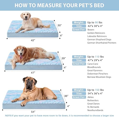 Vista 29 de WNPETHOME Cama ortopédica grande para perro, cama grande impermeable para perros con funda extraíble lavable y parte inferior antideslizante, Azul