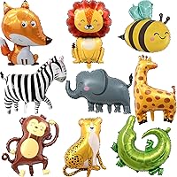 Vista 1 de 9 Pcs Zebra Elephant Jungle Safari Balloons Foil Helium Monkey Lion Zebra Giraffe Leopard Crocodile Bee Fox Shaped Animal Balloons for Wildlife