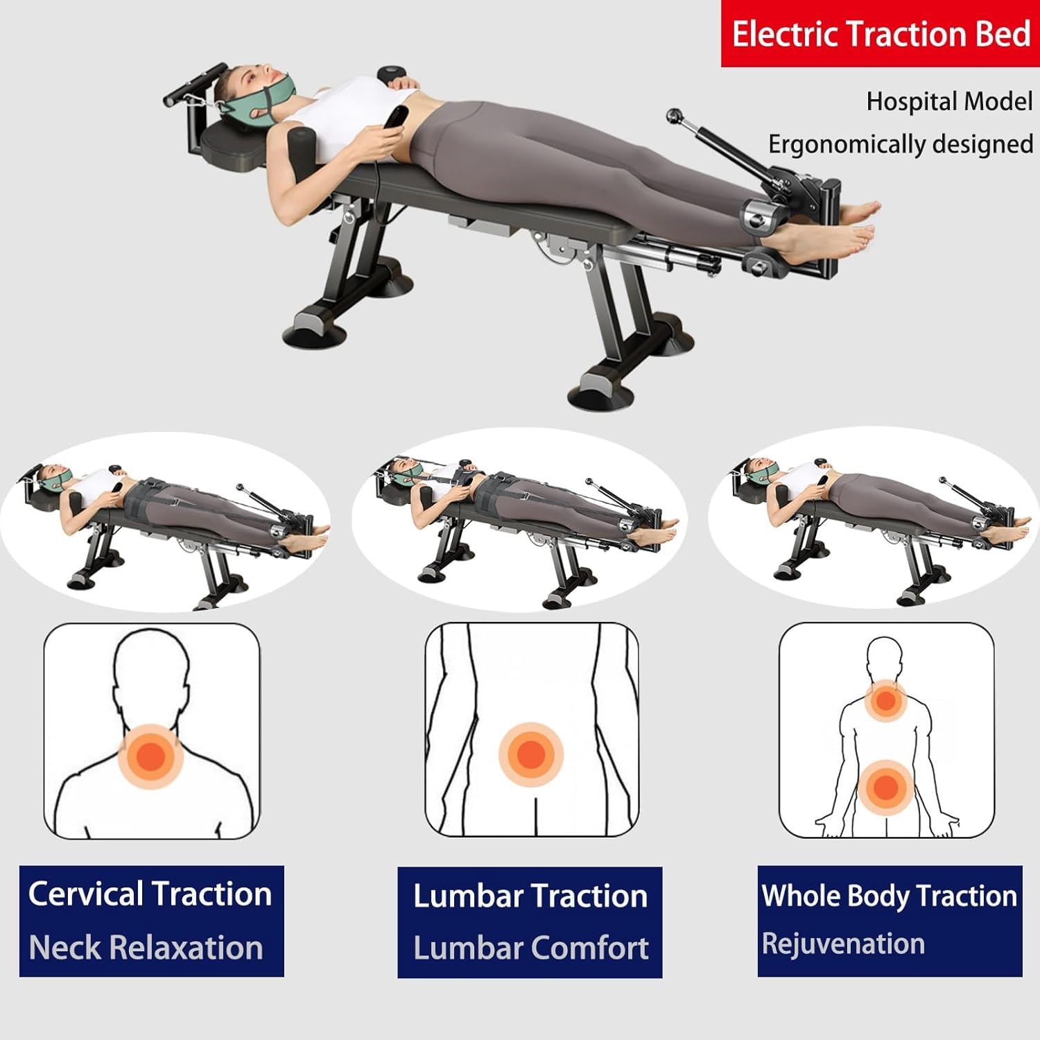 Fitness Traction Bed – Tavolo di trazione cervicale lombare per decompressione della schiena, supporta 400 kg di carico, ideale per spondilosi ed ernia del disco