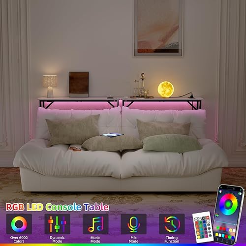 Miniatura 5 de Mesa consola estrecha con luz LED y estación de carga, mesa de entrada pequeña de 29.5 pulgadas, mesa de exhibición, mesa de sofá delgada detrás del