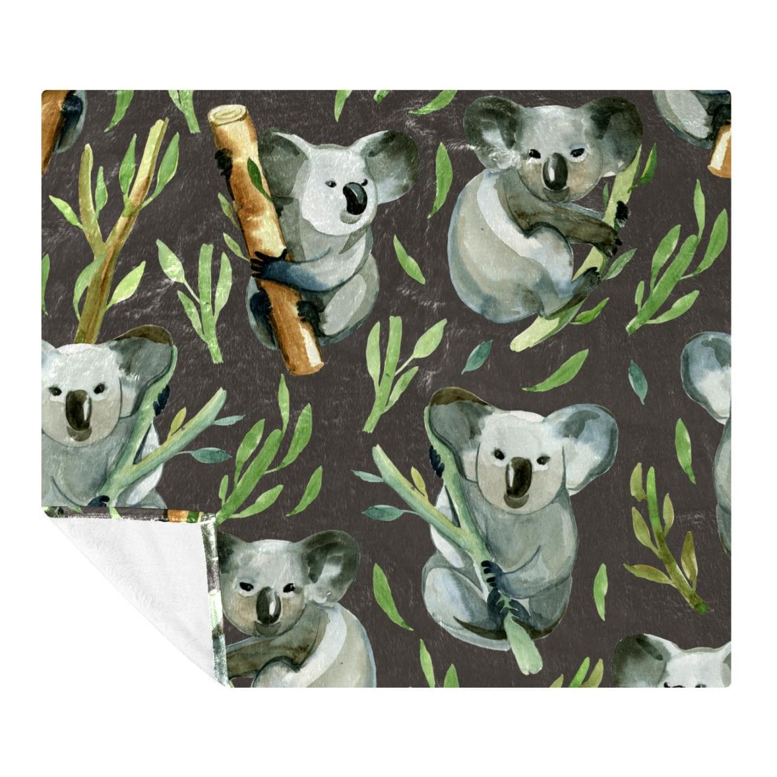 Couverture polaire douce et chaude pour enfants et adultes, koala mignon tenant la branche de bambou couverture pour canapé/chaises/lit-150 x 200 cm