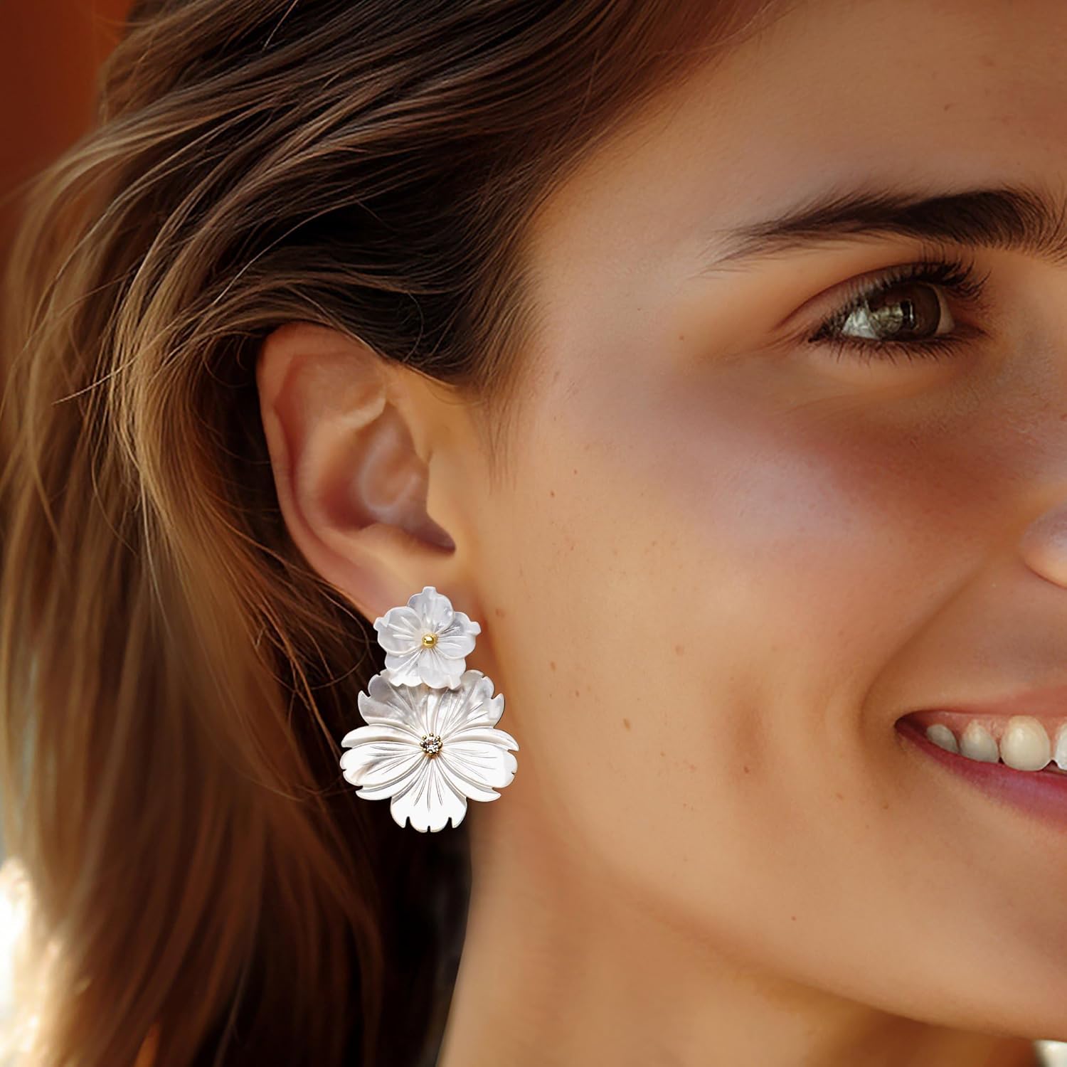 Ross-Simons Mother-Of-Pearl and .20 ct. t.w. White Topaz Flower Removable Drop Earrings With 18kt Gold Over Sterling - Image 2