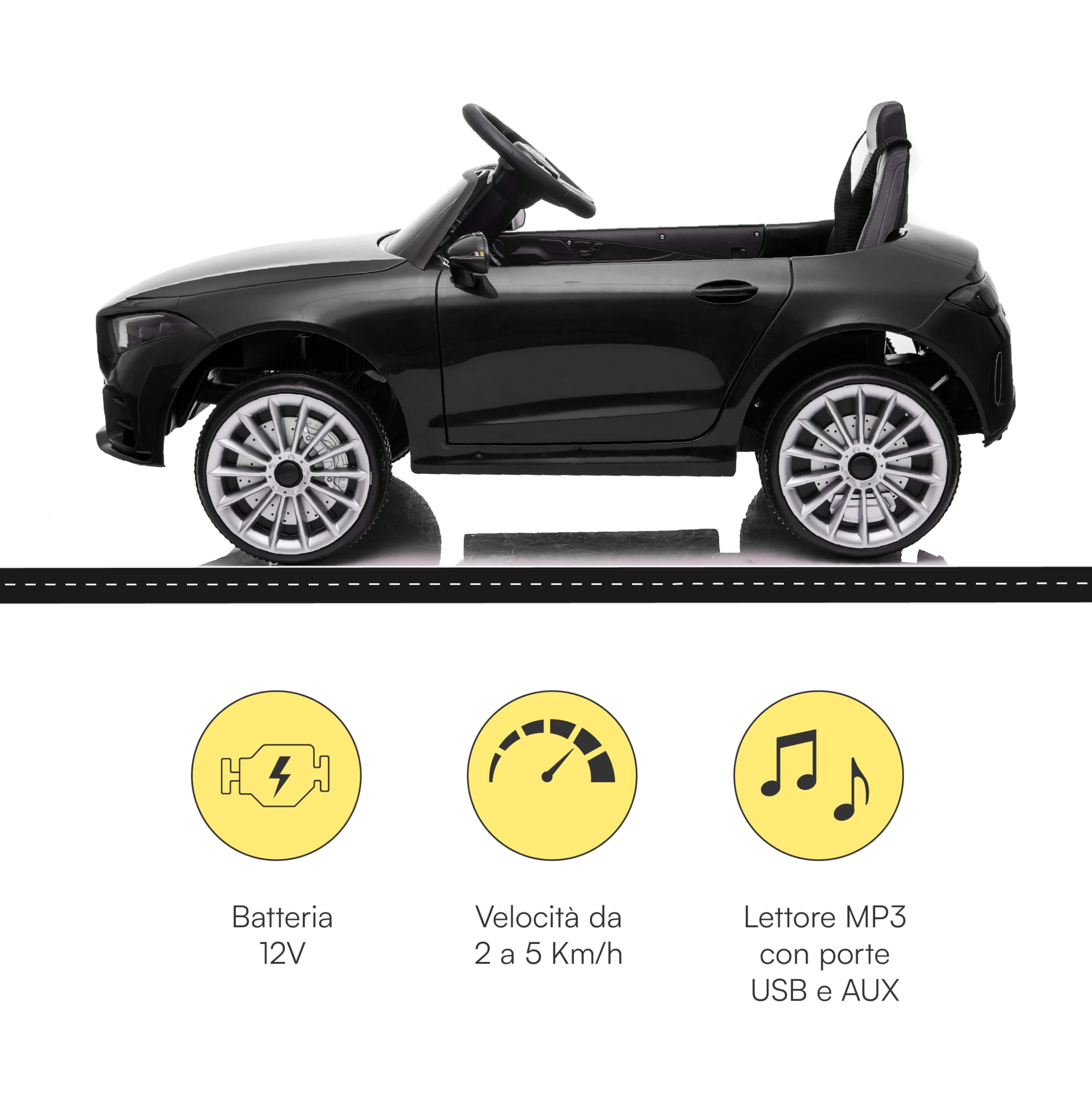 Baroni Toys Macchina Elettrica per Bambini Mercedes AMG Baby car Elettrica Full Optional Nera, Auto Telecomandata con Sedile in Plastica e Porte Apribili, Battera 12V, Carico fino a 30 Kg