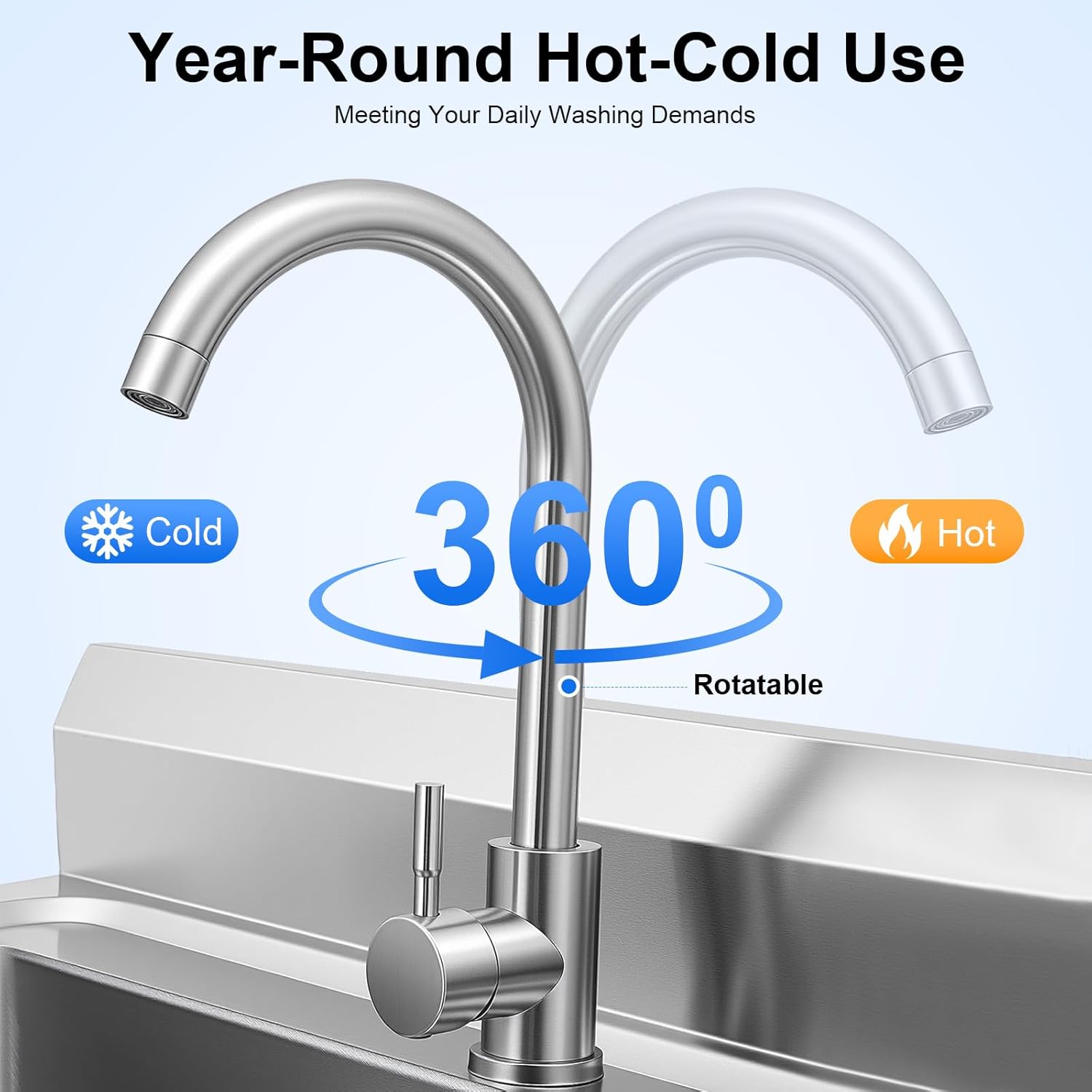 Stainless Steel Sink, 61L/16.1Gal Single Bowl Kitchen Sink Station Commercial Restaurant Sink with Faucet & 2 Support Brackets, Freestanding Utility Sink Indoor Outdoor Laundry Room Garage Sink