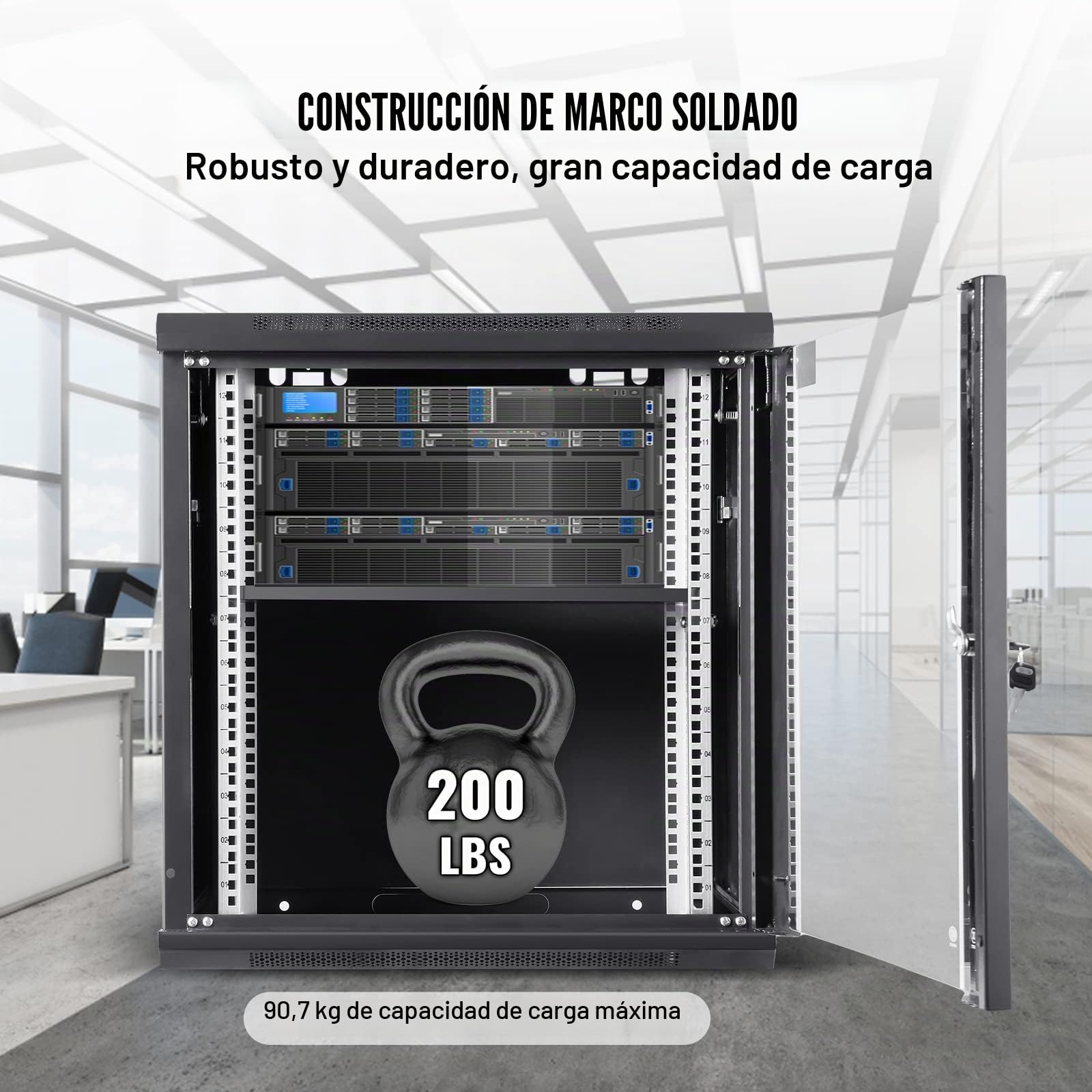 VEVOR Gabinete para servidor de red montaje en pared de 12U, 15,5" gabinete en rack para servidores 200 lbs con paneles laterales de puerta de vidrio con cerradura para equipos de TI, dispositivos A/V