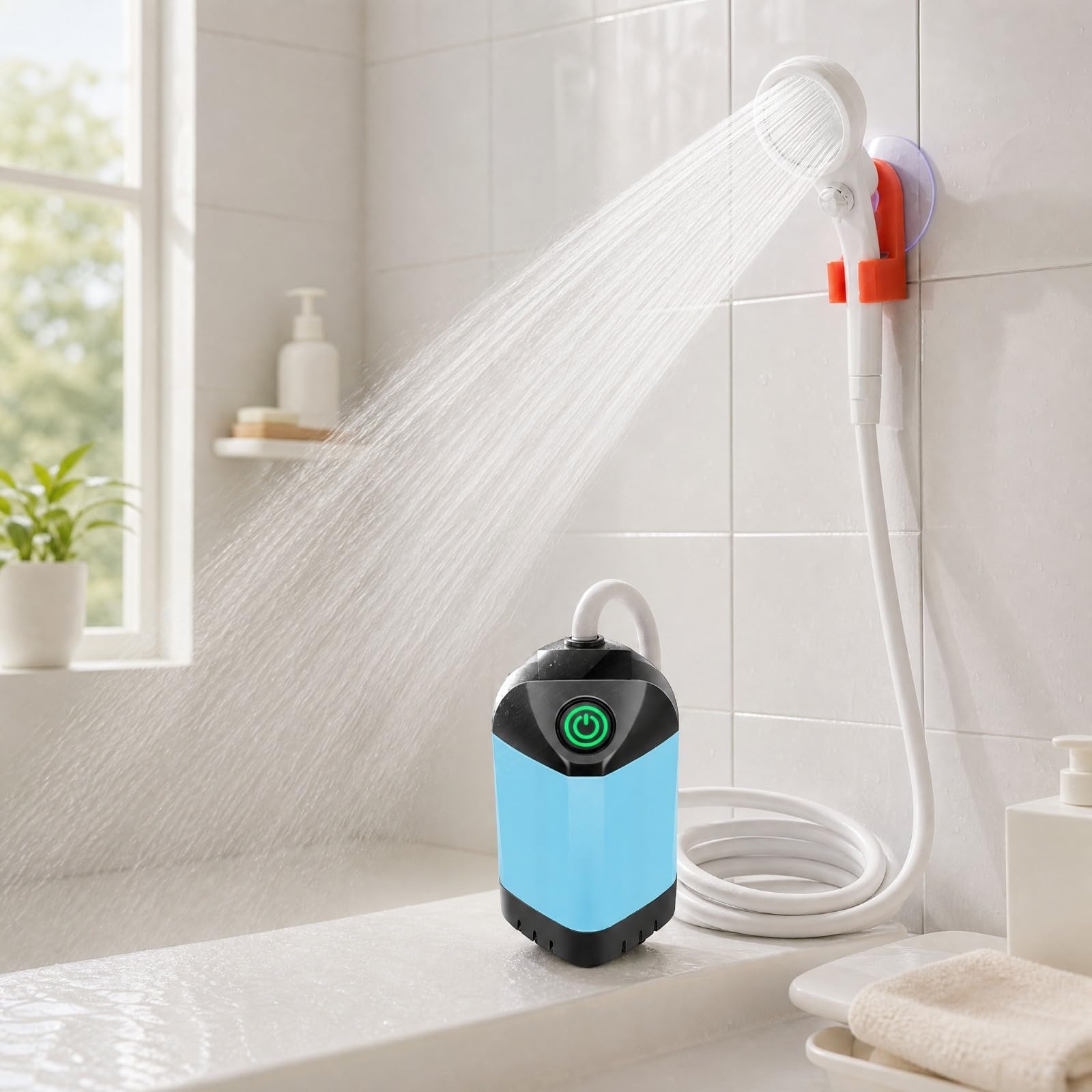 Milageto Ducha Eléctrica Portátil con Pantalla mperatura Ahorro Energético Ducha Mano Portátil con Tubo Flexible Flexible Alta Eficiencia para Campamento, Estilo B
