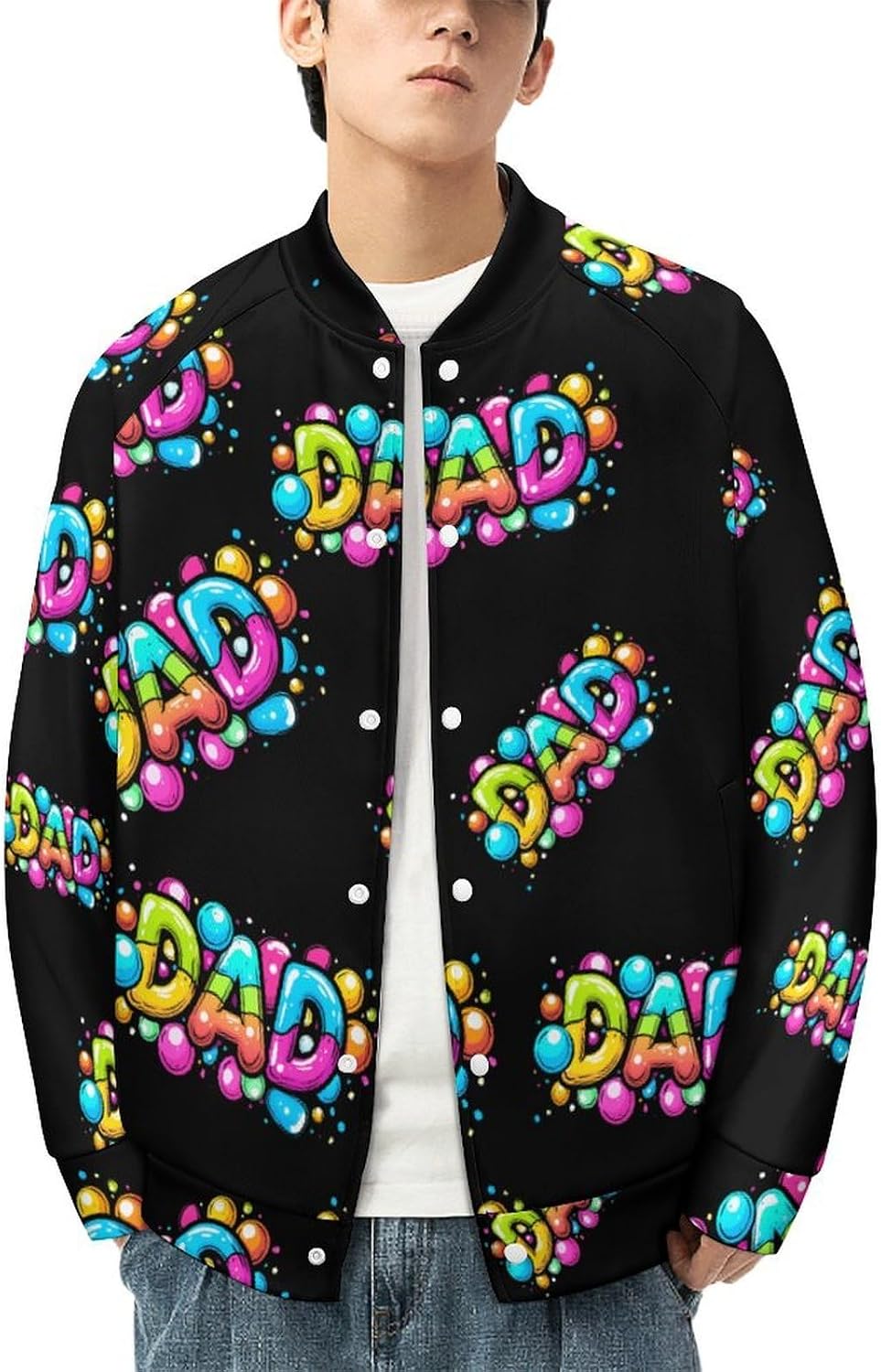 Dad Bubble Theme Novelty Men's Baseball Jackets Causal Sweatshirt Button Top Long Sleeve Coat