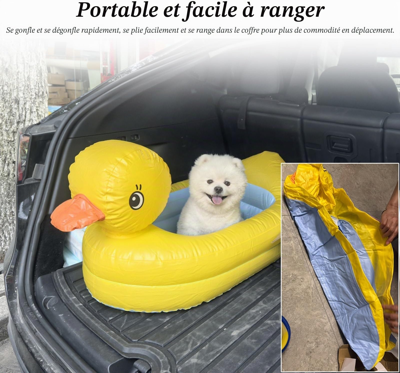 Rampe d'eau pour Chien Matelas Flottant Jaune pour Chien avec Pompe, Extérieur Bateau Gonflable pour Petit Chien pour Piscine Lac Rivière, Plateforme Flottante Portable pour Chiot
